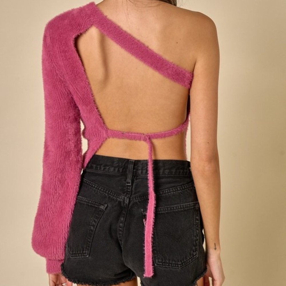 Peyton One Shoulder Fuzzy Crop